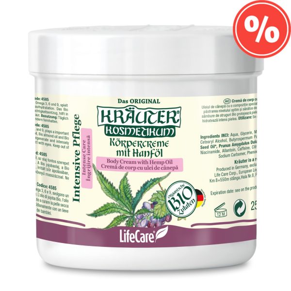 Crema de corp cu ulei de canepa si plante BIO Krauter® pentru regenerarea si hidratarea intensa a pielii